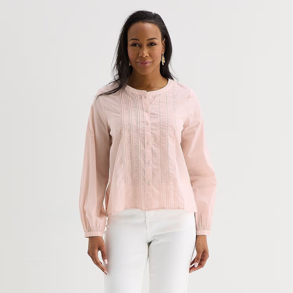 MSRP $48 Liz Claiborne Womens L Peach Whip Regular Fit Button-Down Shirt